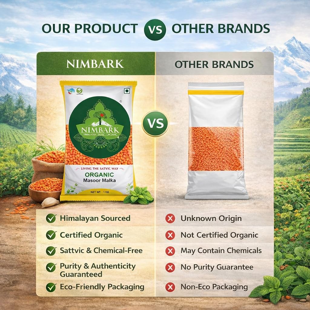 NIMBARK Masoor Malka | Best Lentils | Protein-Rich | 1kg | Unpolished | Naturally Rich Source Of Protein | Naturally Cholesterol-Free (Pack Of 1) 1