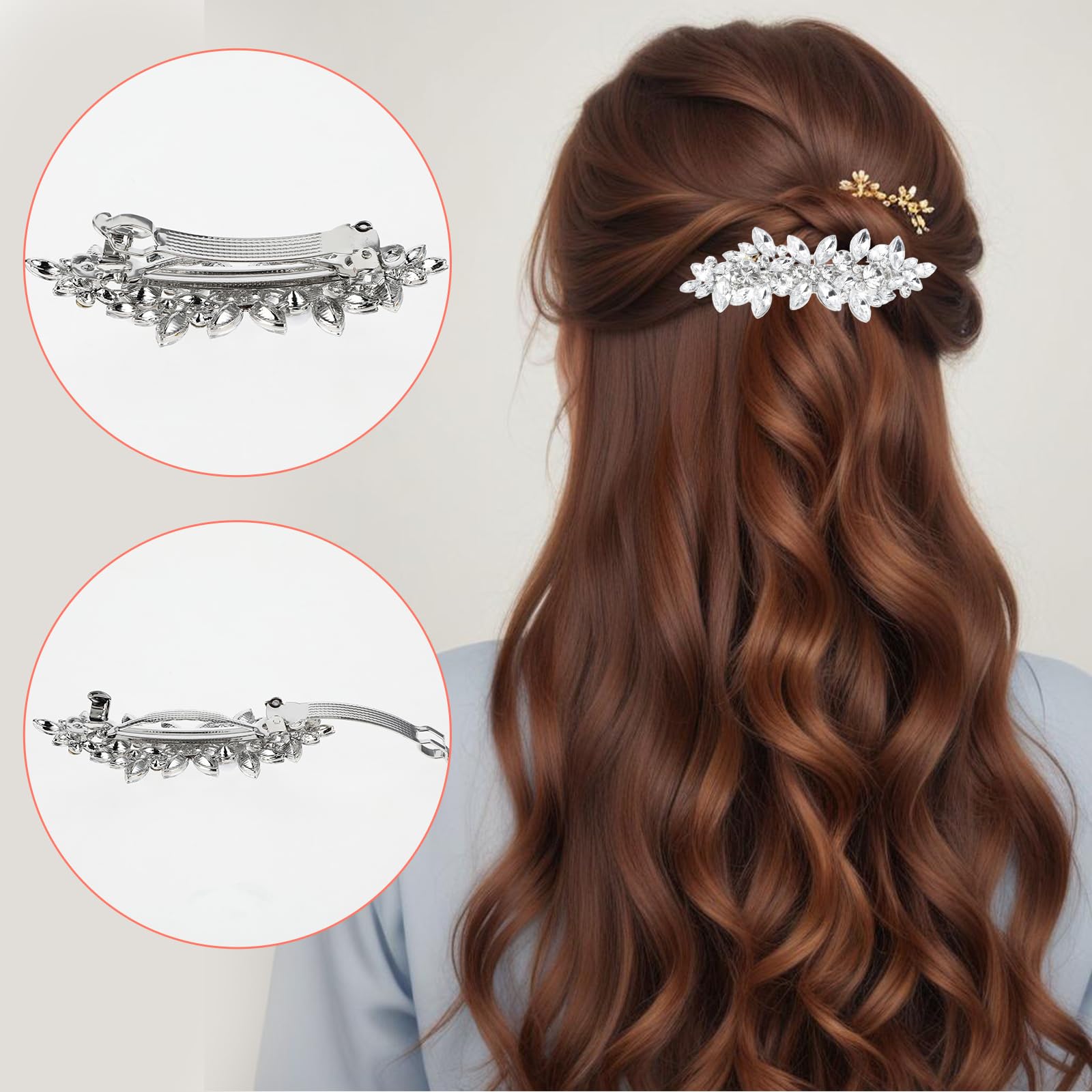 Nogeqi 4PCS Sparkly Rhinestone Hair Clips for Women Metal Rectangular Spring Hair Barrettes - Image 4
