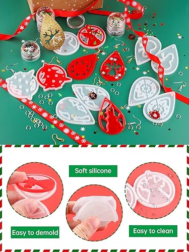 Miniatura 3 de 216 moldes de resina para aretes de Navidad, moldes de polímero para aretes de copo de nieve, muñeco de nieve, árbol de Navidad, molde de fondant,