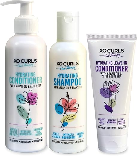 XO Curls Curl Therapy Range for Women &amp; Men, Shampoo plus Conditioner and Leave-in Conditioner Combo for frizz-free, soft ...