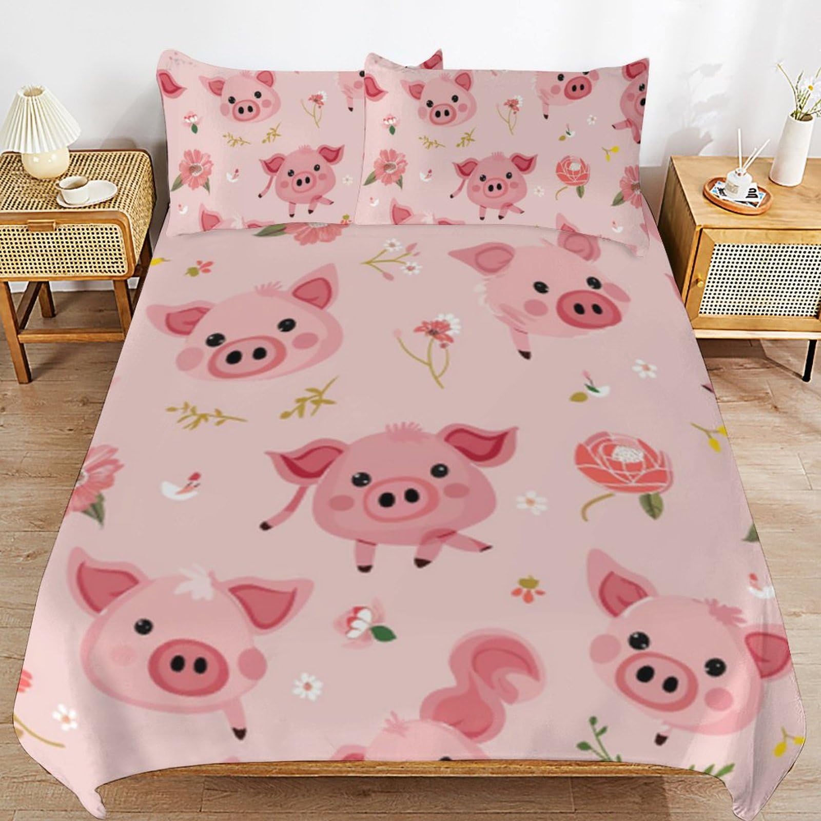 Juego de ropa de cama para niños ultra suave con cerdo rosa