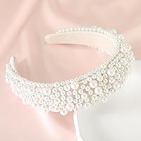 Vista 2 de Diadema acolchada de perlas gruesas con cuentas para mujer, diadema de perlas antideslizantes para novia, boda, accesorios para el cabello, regalo