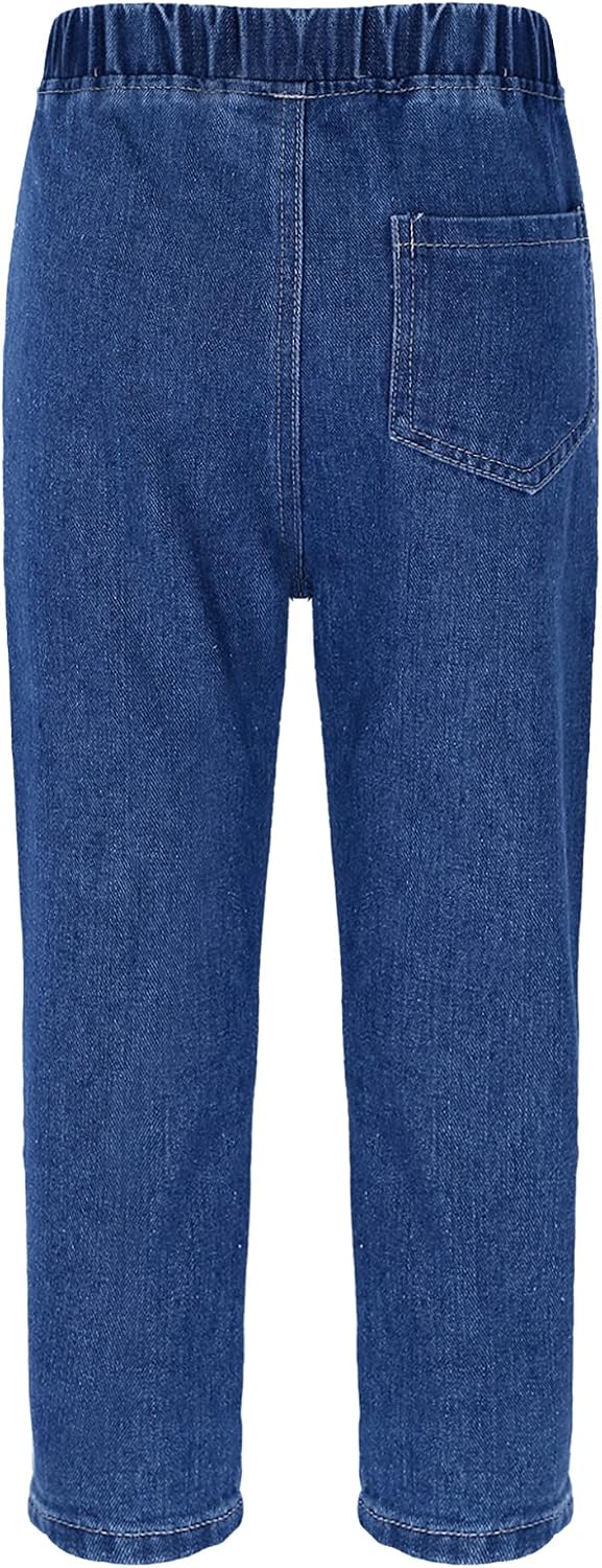 Baby Boys Girls Elastic Waistband Jeans Toddler Pull on Straight Leg Denim Pants Trousers