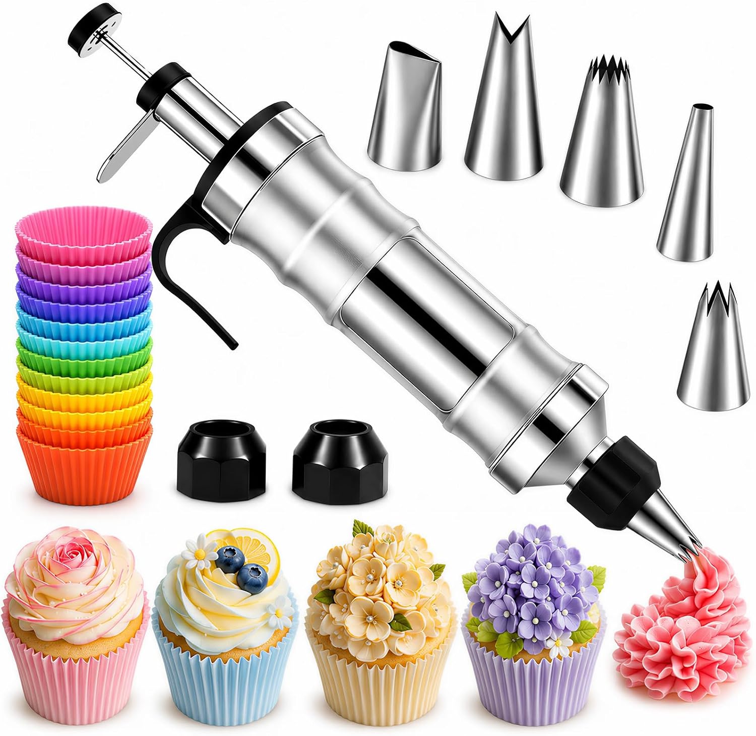 Cake Decorating Gun Set, Stainless Steel Dessert Decorating Syringe, Frosting Piping Kit for Cupcake Cookie Pastry