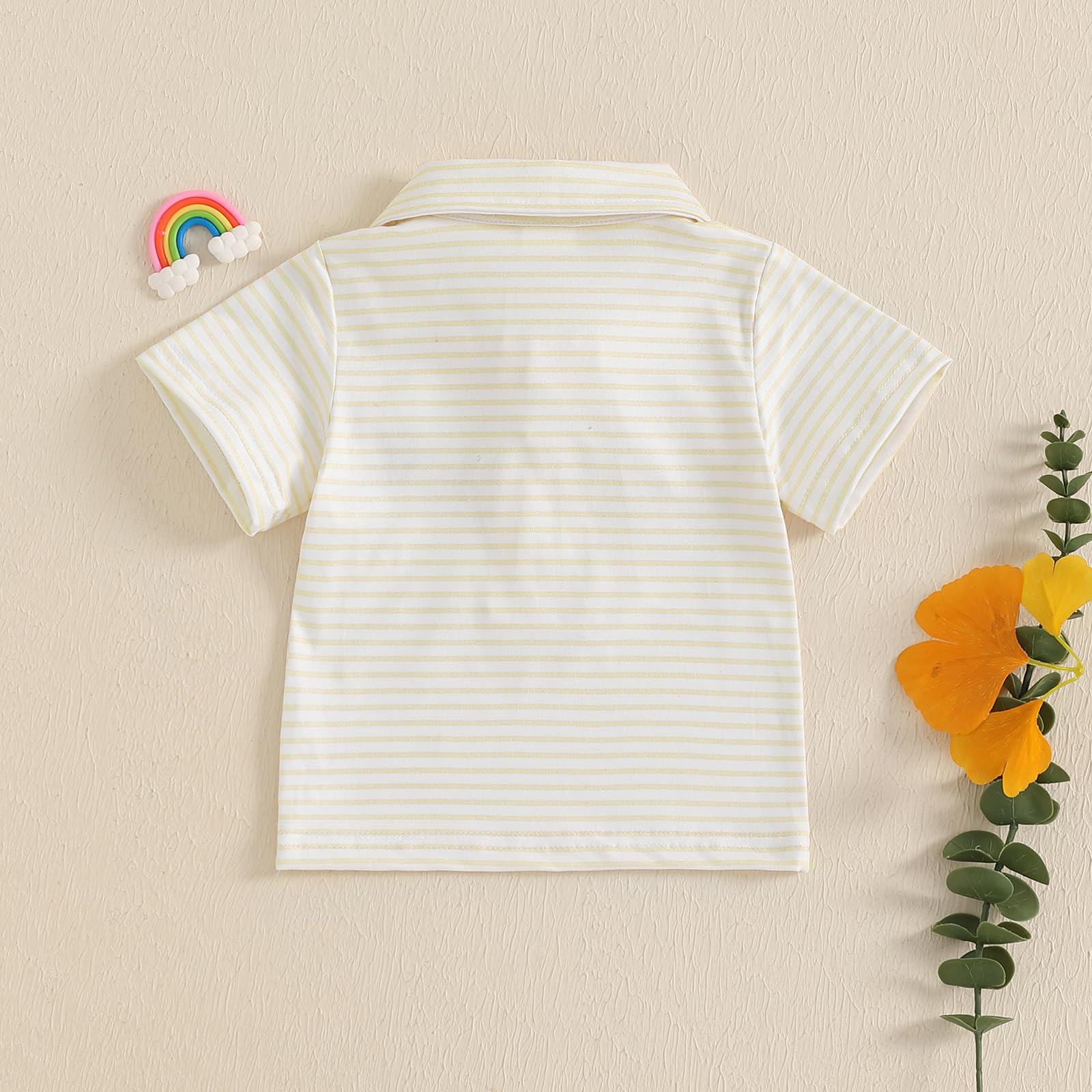 Kodaruber Toddler Baby Boys Girls Embroidery Polo Shirt Striped Print Short Sleeve Lapel Button Down Shirts Summer Clothes(Duck Embroidery Khaki,18-24 Months)