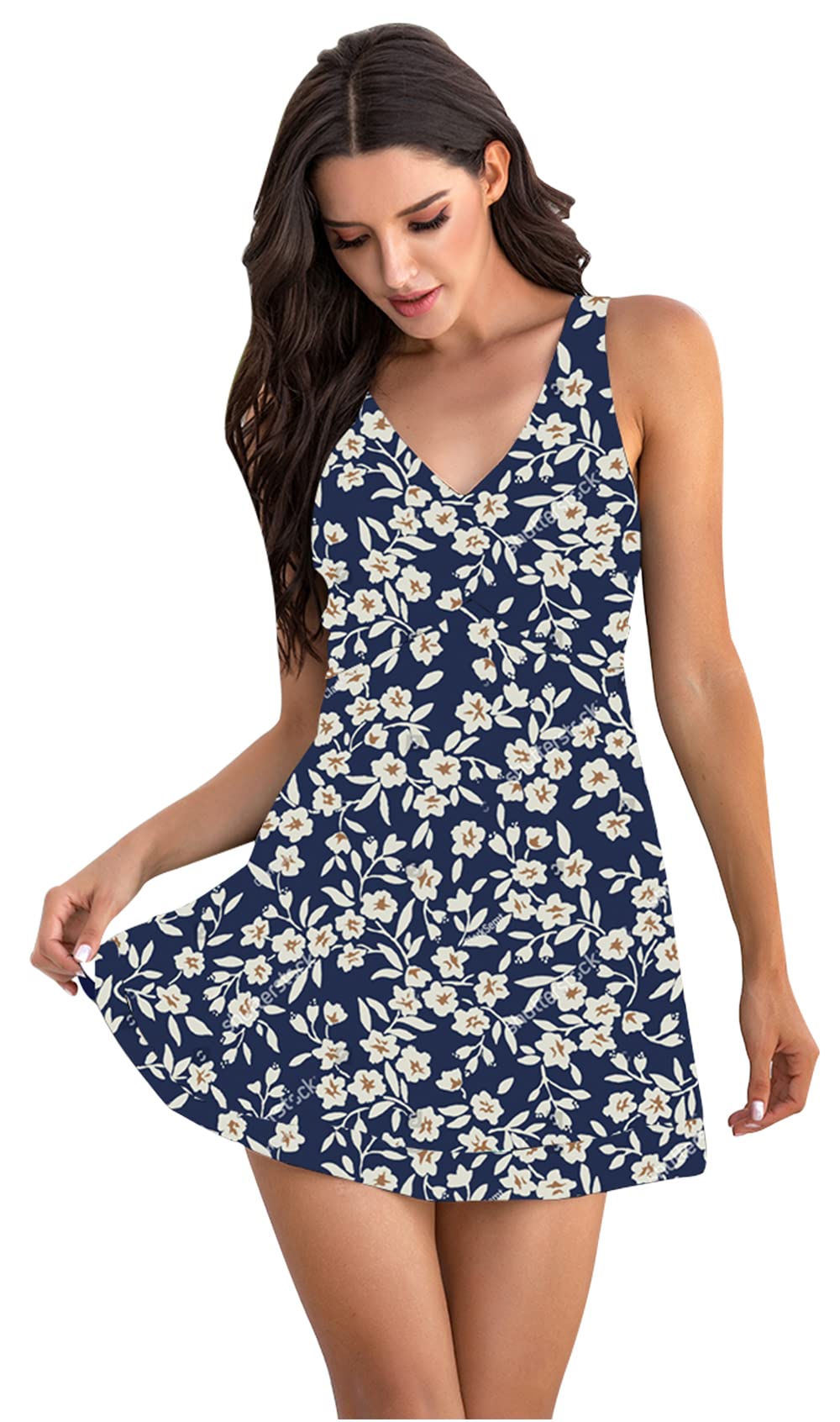 One Piece Swimdress for  Women  Ruched Tummy Control Swimsuits Plus Size Skirted Bathing Suits