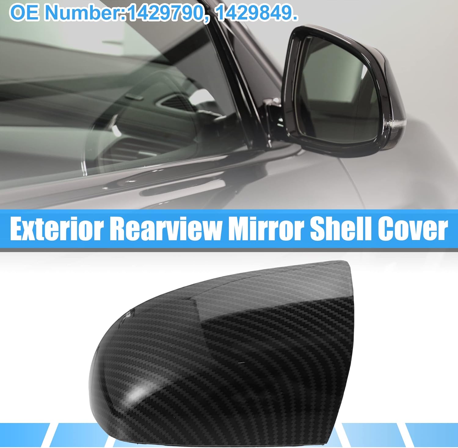 ACROPIX Car Exterior Rear View Mirror Cover Shell Trim Fit for Ford Focus - Pack of 2 Carbon Fibber Pattern Black