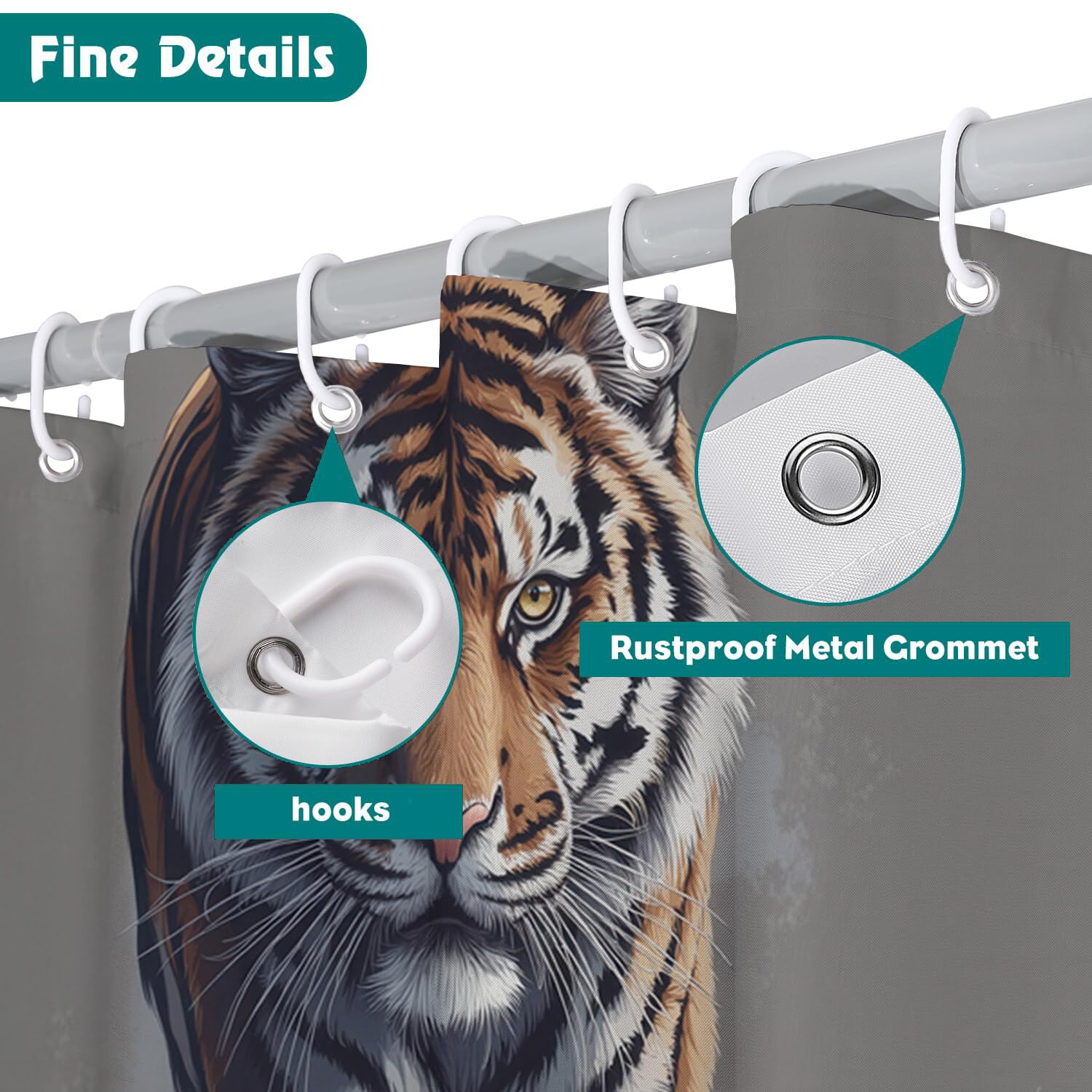 Rideau Douche,Rideau Baignoire Lavable en Machine Rideaux Douche Tissus Lavable Rideau De Baignoire Lavable pour Salle De Bain Domicile Baignoire Famille,Puissant Tigre De Sibérie,