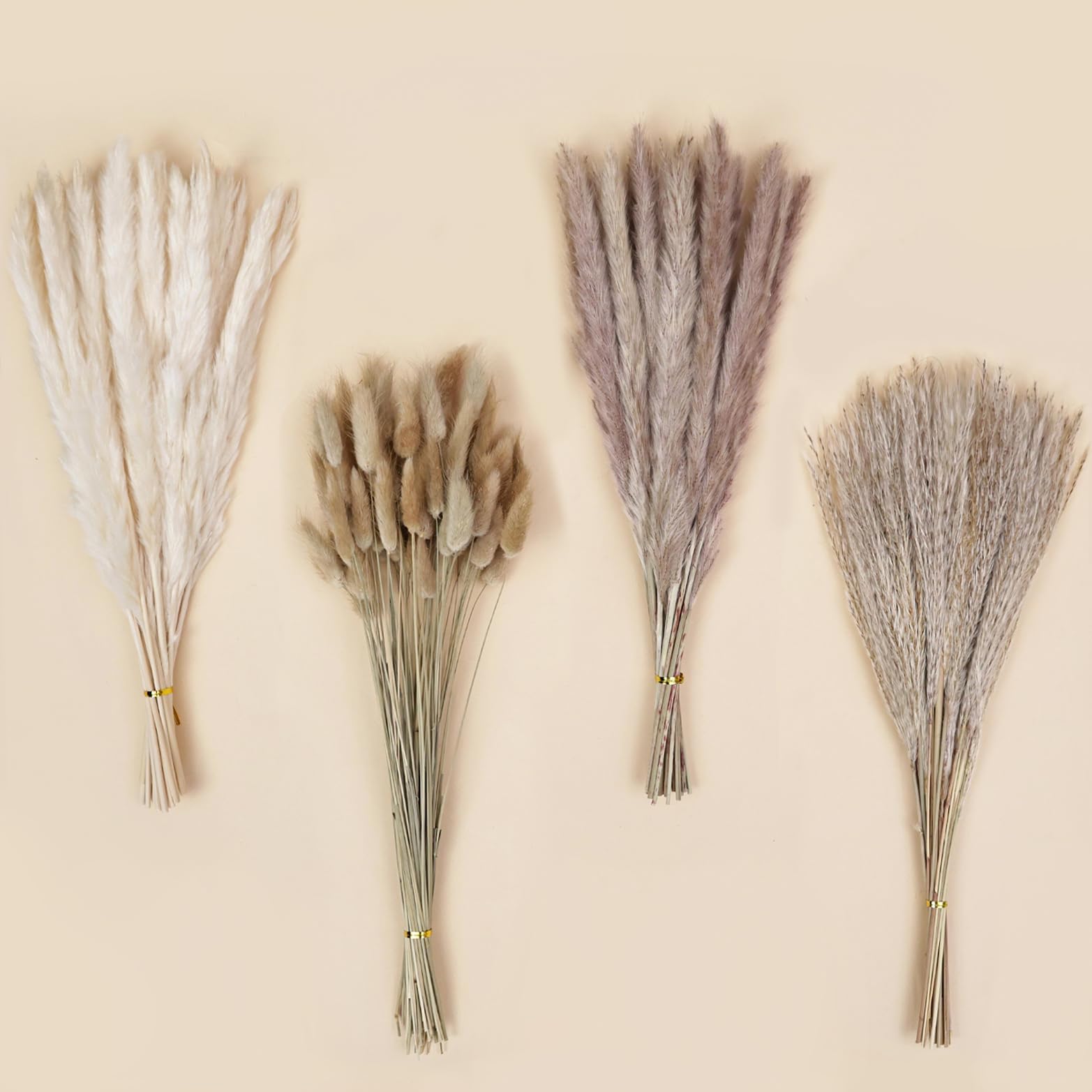DomeStar 130PCS Dried Pampas Grass Bulks Fall Decor, 18" Natural Bunny Tail Grass, Boho Rustic Bouquet, Fall Decorations for Home, Farmhouse Table Vase & Wedding Decor