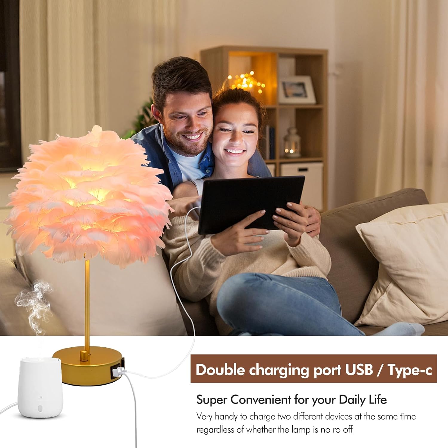 Illuminate Your Space: ZYLEIESENBAO Pink Feather USB Charger Table Lamp Review