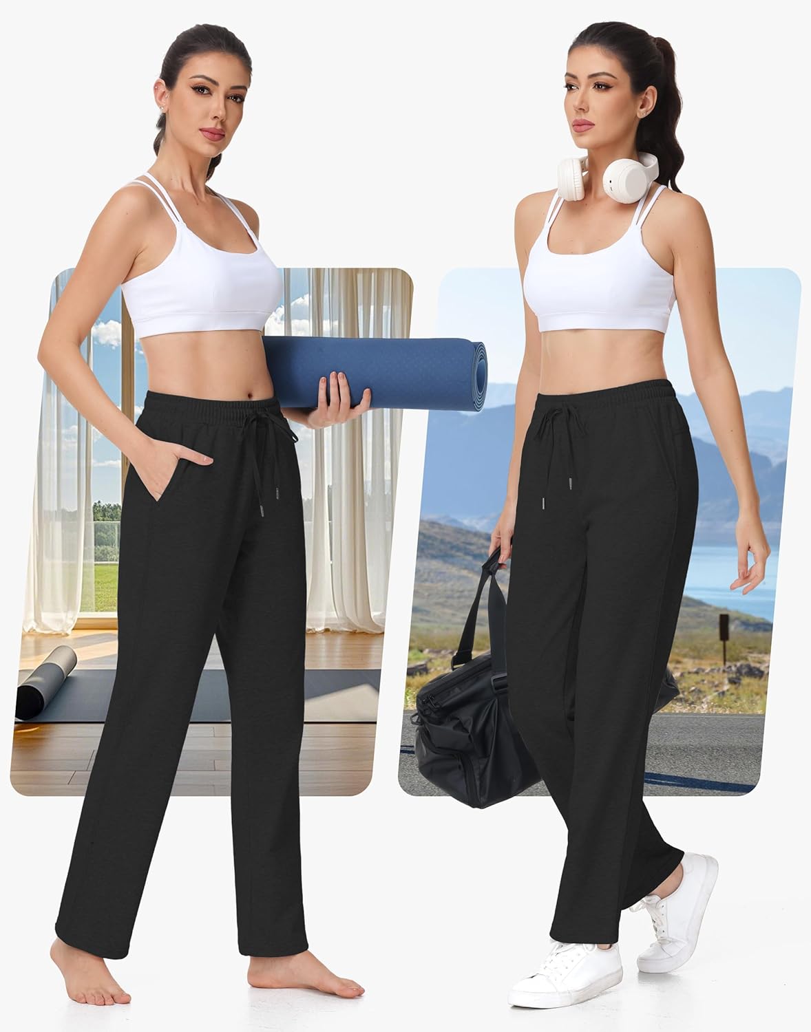 32"/34" Womens Tall Sweatpants Cotton Yoga Lounge Comfortable Athletic Open Bottom Pant for Tall Women with Pockets - Image 2