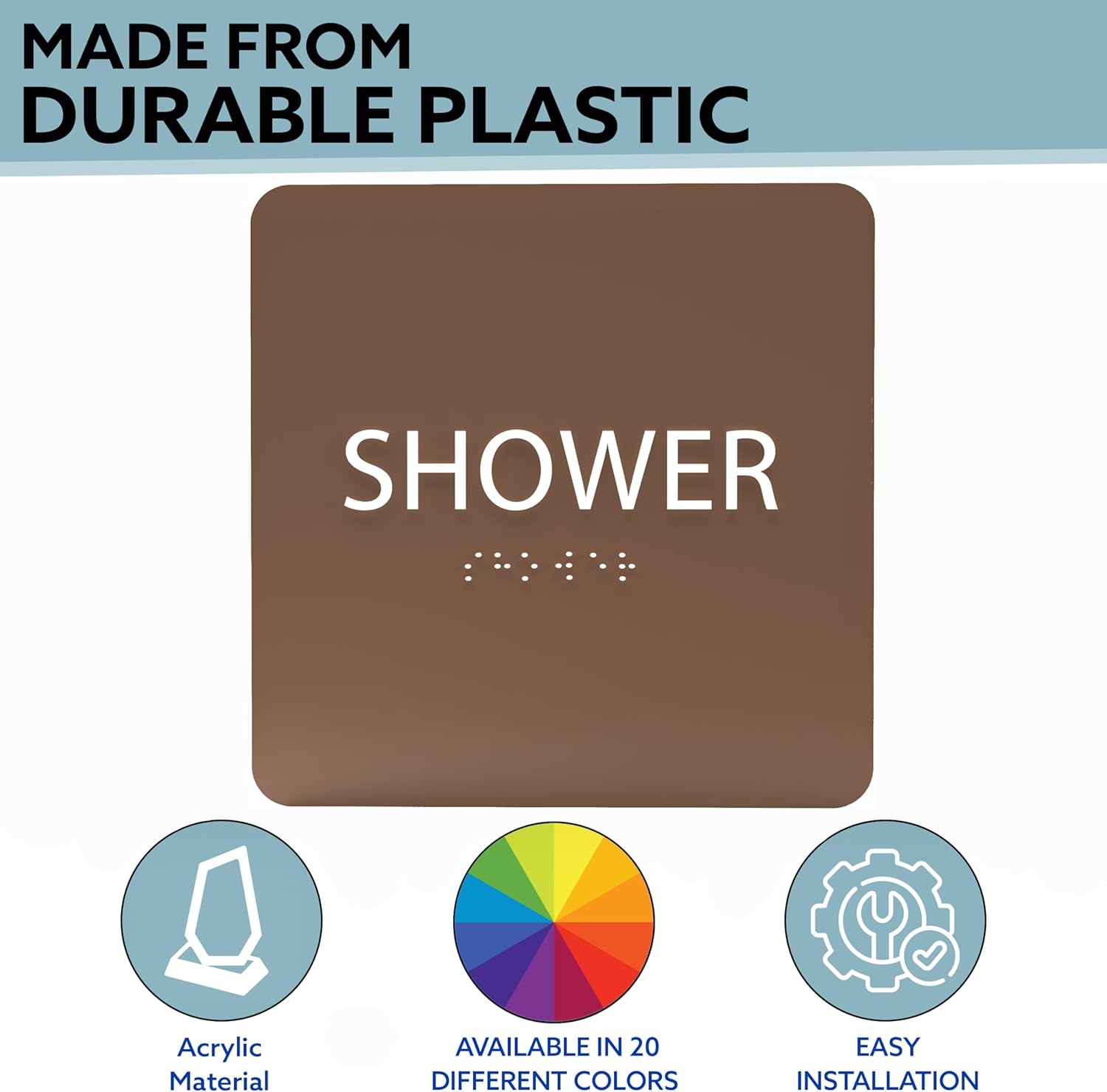 6" X6" Shower Sign - ADA Compliant Tactile Graphics Grade 2 Braille Text Acrylic Wall Signs - Eye Wash Station, Restroom, Bathroom Signage for Office, Home, Apartment, Restaurant