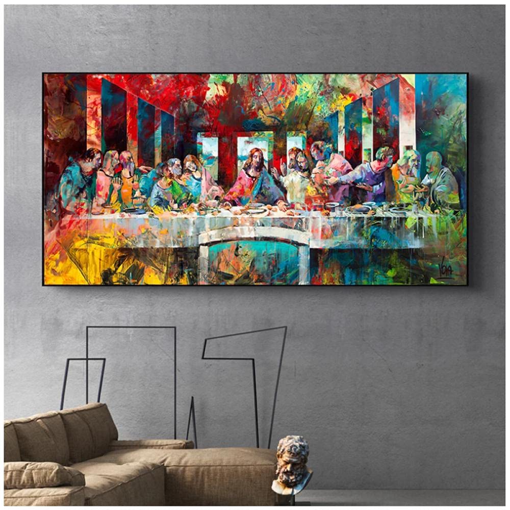 Tudoupl Graffiti Art Last Supper By Da Vinci Canvas Art Paintings Reproductions Classical Wall Art Christian Canvas Print For Home Decor|70X140Cm No Frame
