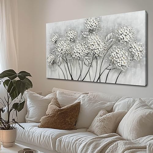 Arte de pared de flores blancas, arte impreso en lienzo, cuadros botánicos para dormitorio, decoración de pared pintada a mano, pintura floral,