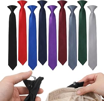 9 Pieces Mens Clip on Ties Bulk, 20 inch Solid Skinny Formal Neck Tie, Colorful Pre Tied Ties for Men