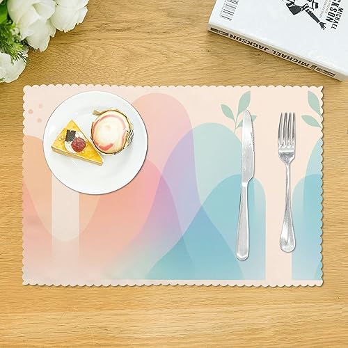 Miniatura 3 de Rectangular Placemats Set of 4, Heat Resistant Gradient Blocks Printed Kitchen Dining Table Mats