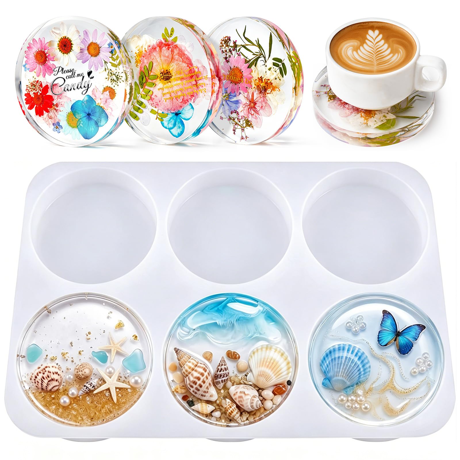 Photo 1 of HeyClear Silicone Molds for Resin Coasters, 6-Cavity Round Epoxy Resin Molds for Crafts, DIY Tray, Flower Bouquet Preservation Moldes para Resina Epoxica