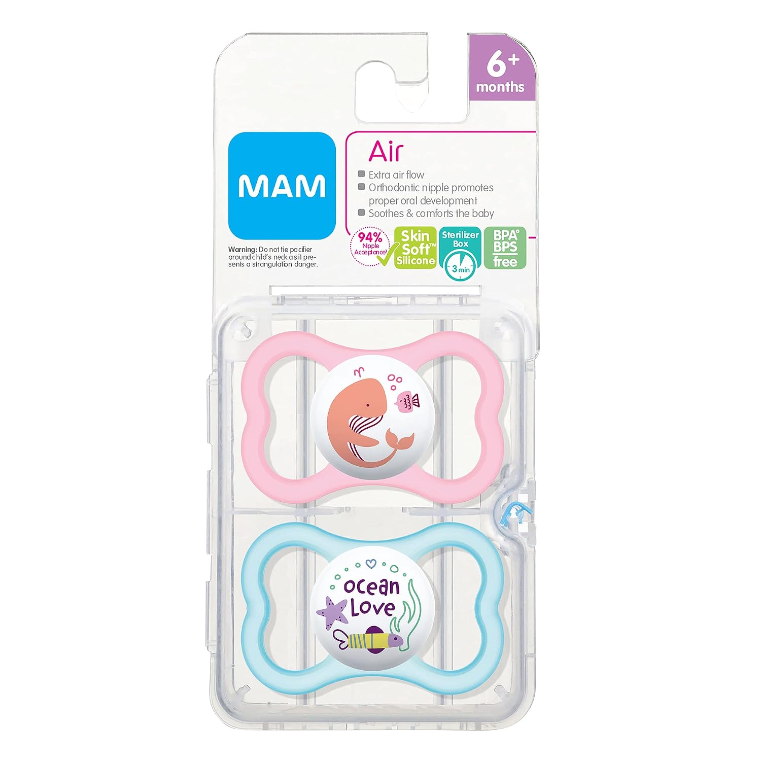 MAM Air Printed Silicone Pacifier - Girl - 6+ Months 2 count