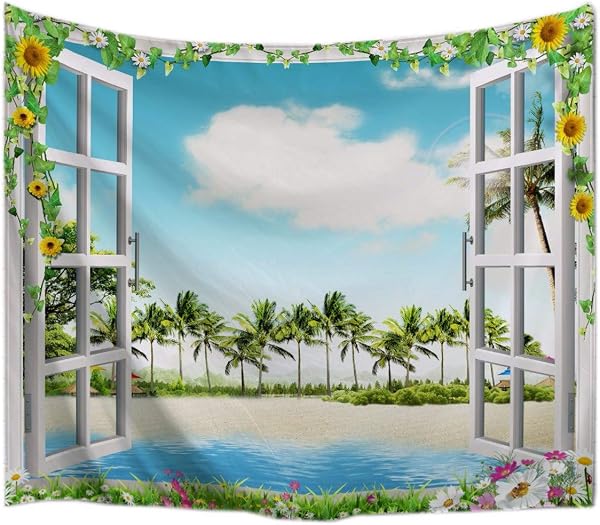 A.Monamour Tropical Dark Green Banana Palm Tree Leaf Plants Themed Print Fabric Tapestry Wall Hangings Blanket Bohemian Bedspread Cover Hippie Beach Towels Bedroom Living Room Dorm 153X102Cm/60"X40" - 4