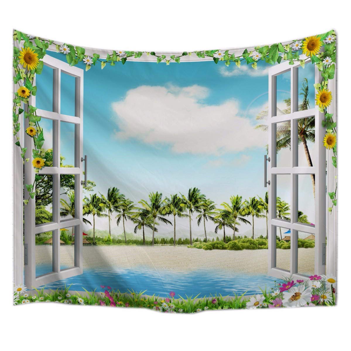 A.Monamour Tropical Dark Green Banana Palm Tree Leaf Plants Themed Print Fabric Tapestry Wall Hangings Blanket Bohemian Bedspread Cover Hippie Beach Towels Bedroom Living Room Dorm 153X102Cm/60"X40" — view 4