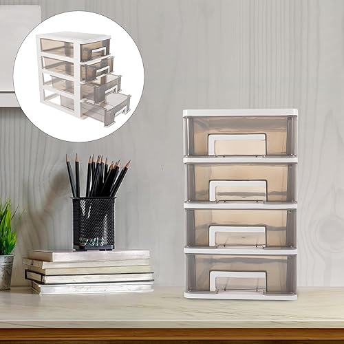 Miniatura 5 de Cajón de plástico de escritorio, caja de escritorio, apilable, unidad de almacenamiento, estante de almacenamiento de 4 niveles, unidad organizadora