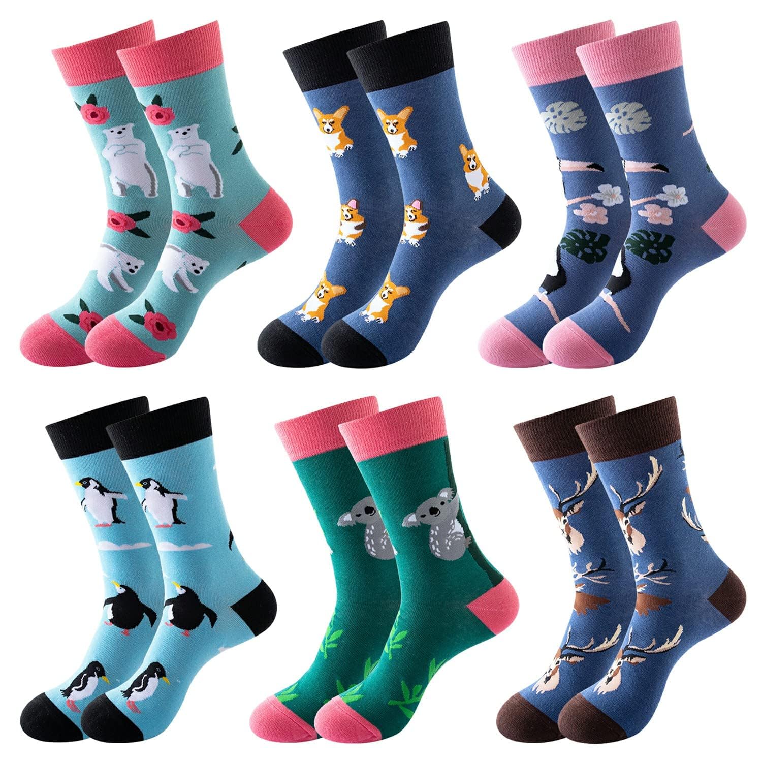 Mens Funny Socks Crazy Novelty Crew Socks Colorful Cotton Cozy Funky Graphic Patterned Space Food Animal Socks(6 Pairs)