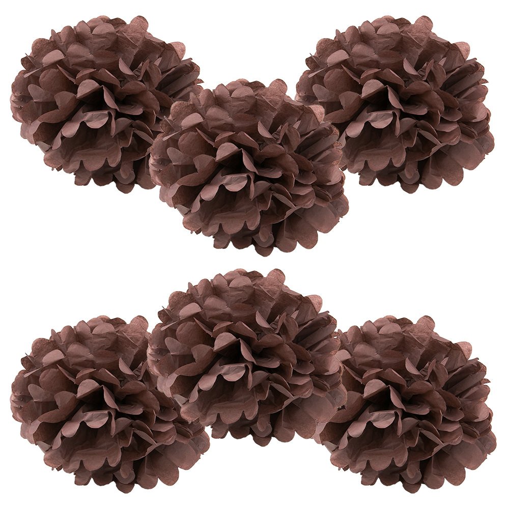 WYZworks Set of 6 - Brown 10" - (6 Pack) Tissue Pom Poms Flower Party Decorations for Weddings, Birthday, Bridal, Baby Showers, Nursery, Décor, Halloween