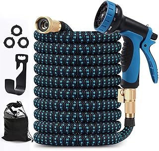 Garden Hose Expandable 100ft Flexible Garden Hose with 10 Function Spray Nozzle, Water Hose 3/4" Solid Brass Connector Fi...