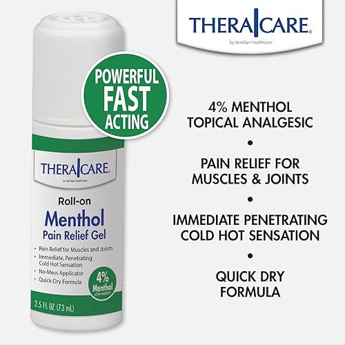Miniatura 6 de TheraCare 4% Menthol Roll-On  Sensación fría y caliente  Gel para aliviar el dolor, 2.5 onzas, 2.5 fl oz, fórmula no grasosa, acción penetrante