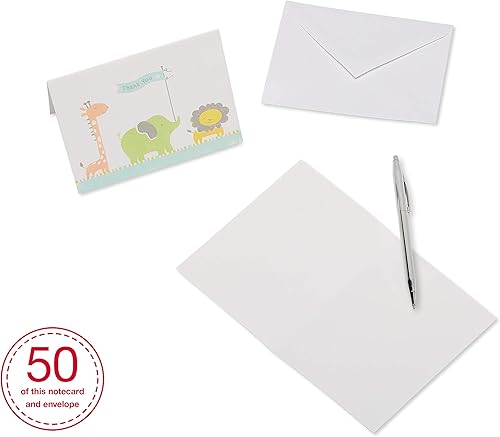 Miniatura 3 de American Greetings Tarjetas de agradecimiento para baby shower con sobres jirafa elefante y león 50 unidades Baby Animals, Paquete de baby shower,