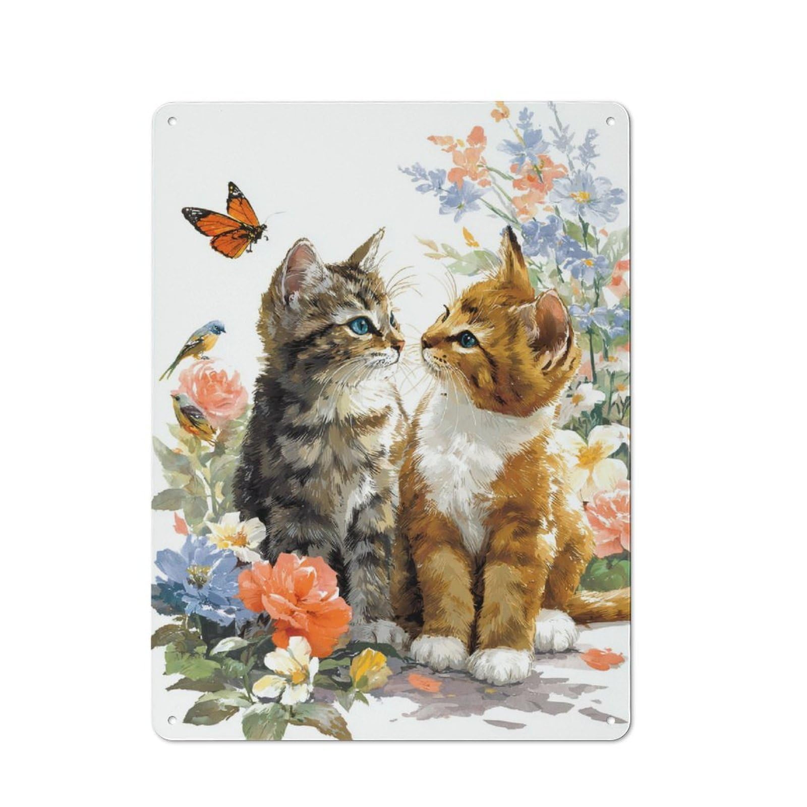 Kittens & Butterflies Retro Tin Wall Plaque 40x30cm for Man Cave Or Games Room, A Decorative Christmas Gift for Man Cave Decor Fans