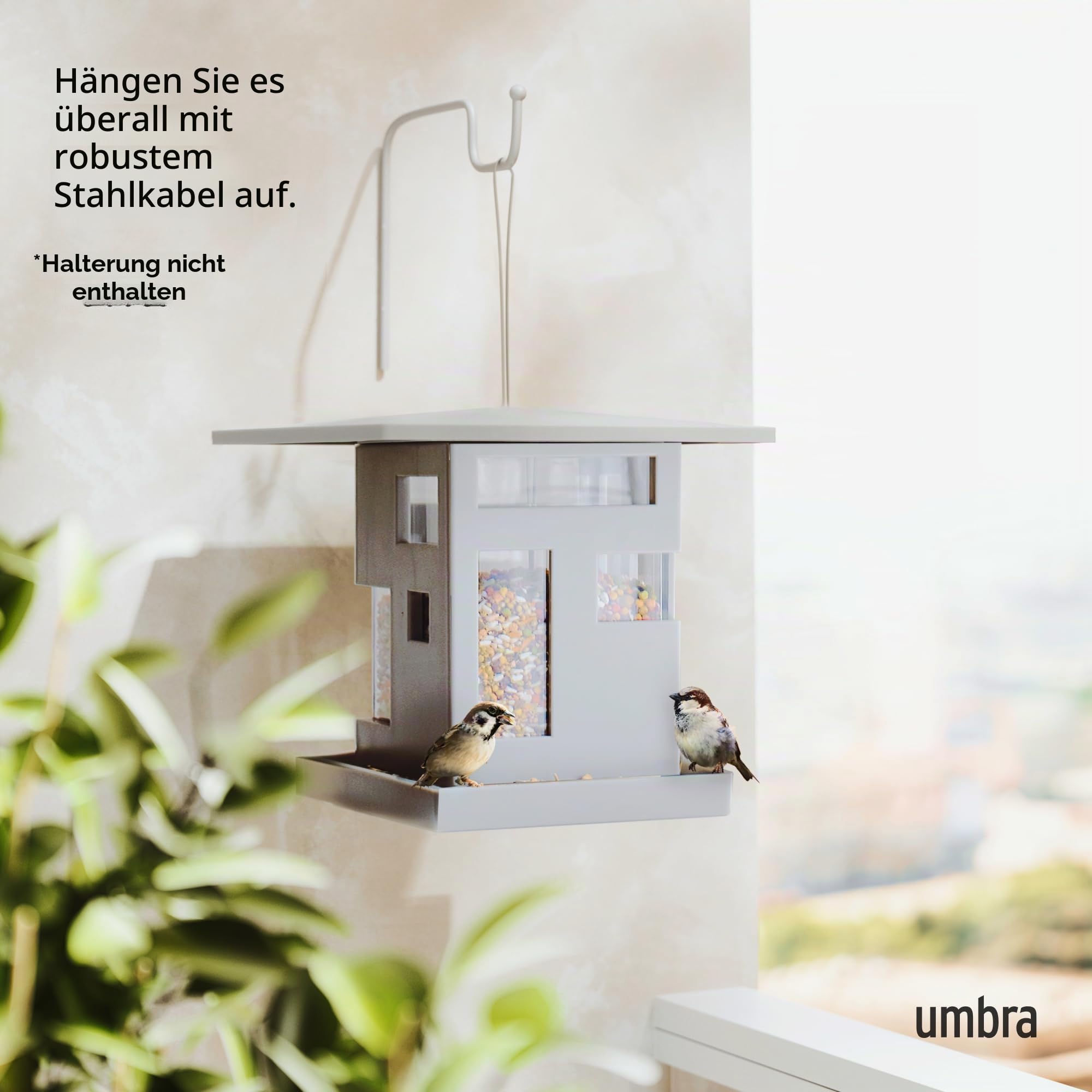Umbra Bird Cafe Vogelfutterspender, wetterfest zum Aufhängen, Grau