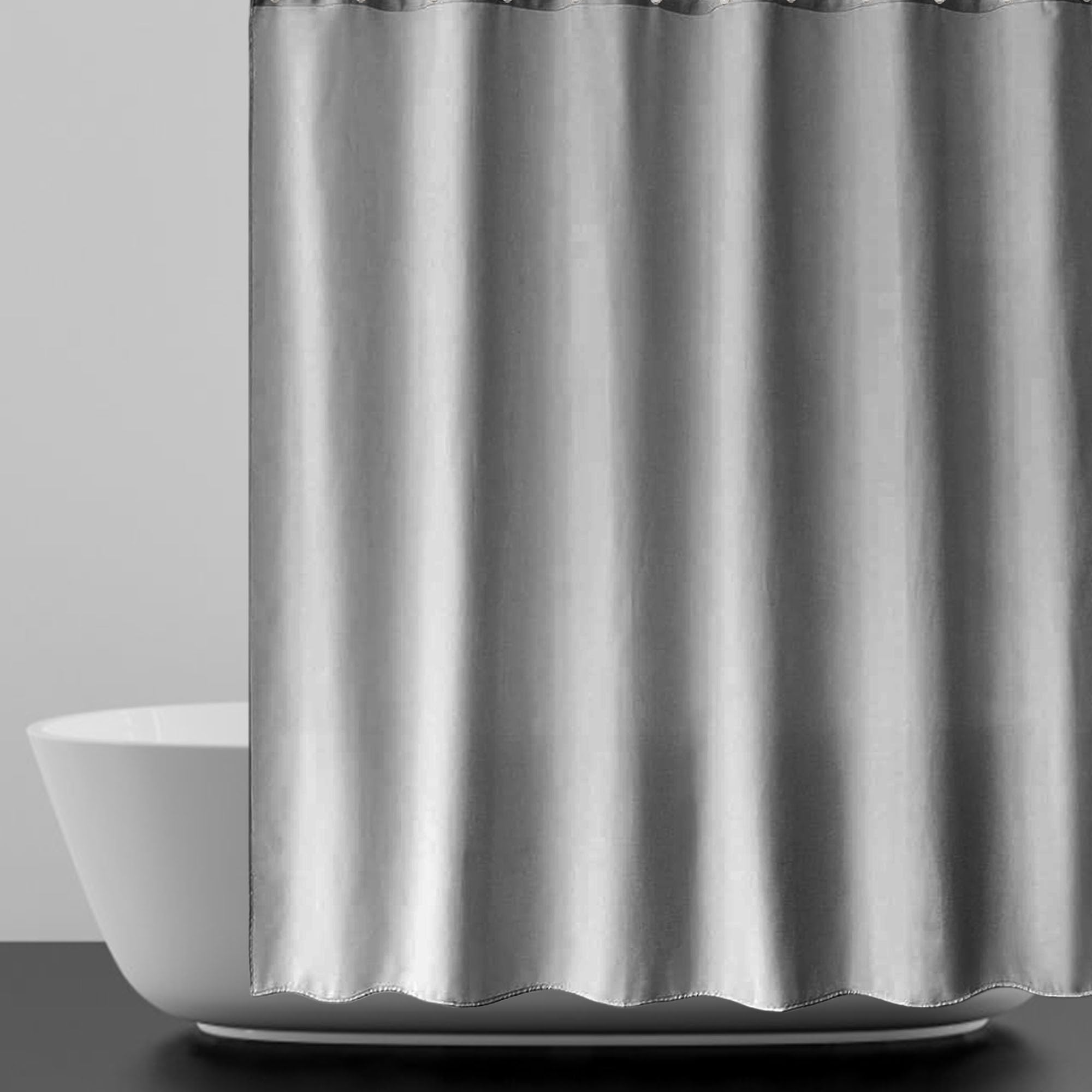 Rideau de Bain 200 x 140 cm Anti Moisissure, Imperméable, Lavable, en Tissu Polyester Rideau de Douche Petit avec Œillets et Crochets pour Baignoire Cabine de Douche, Gris