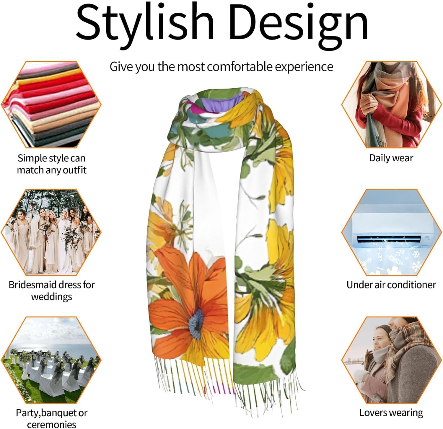 (Peach Peony) Women's Soft Warm Scarf Large Plush Shawl Wrap with Fringe Fashion Winter Scarves for Cold Weather
