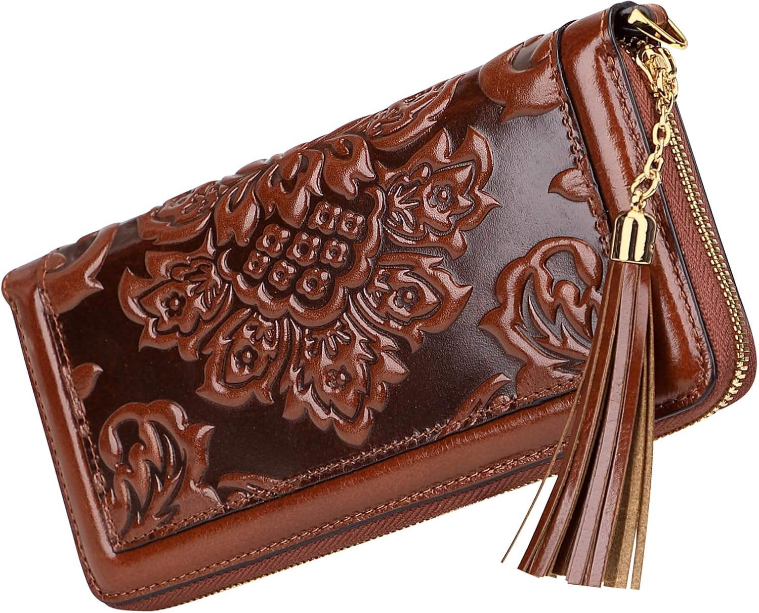 PIJUSHI Leather Wallets For Women Floral Wristlet Wallet Card Holder Purse - Image 2