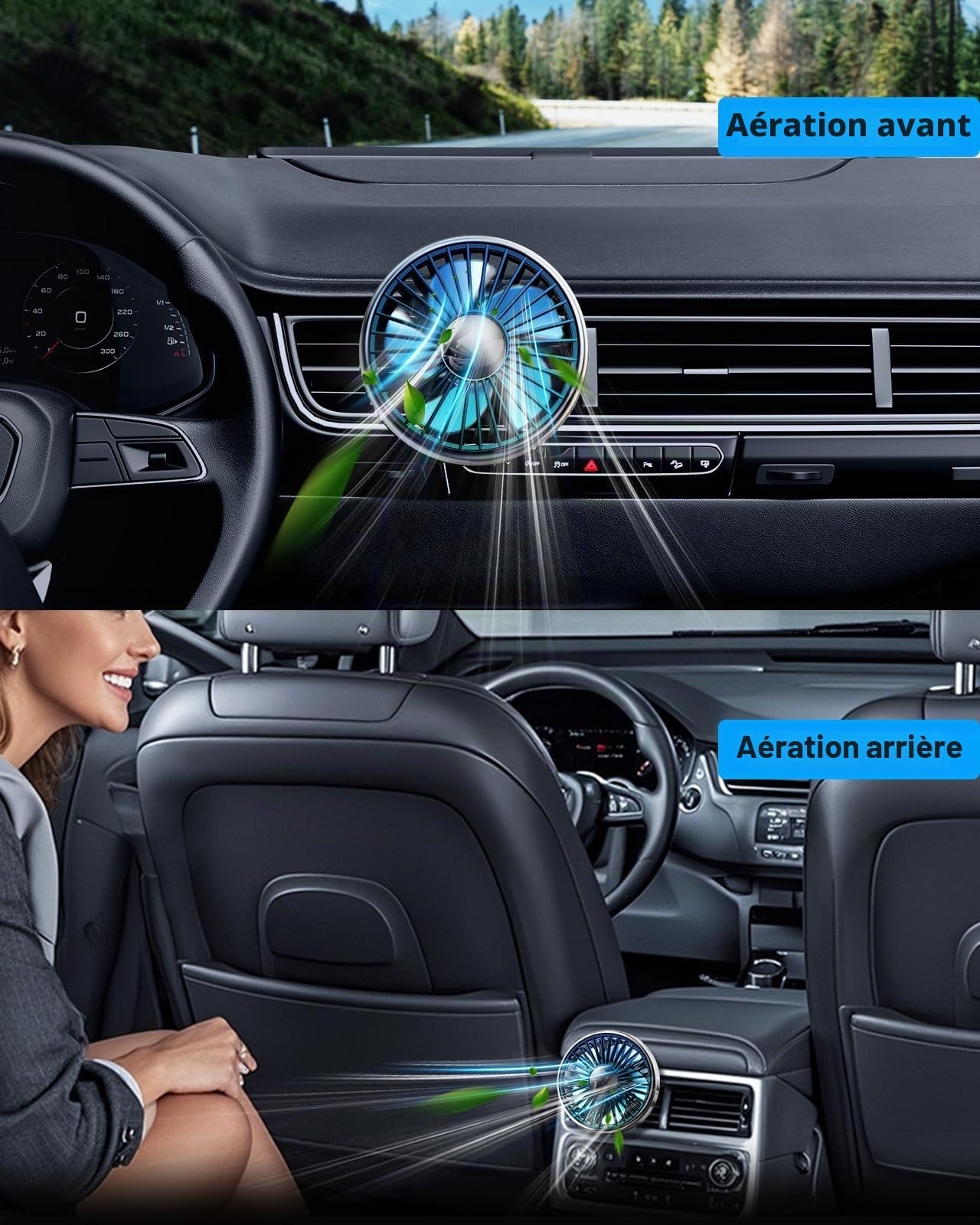 Ventilateur USB de voiture puissant, 3 vitesses, pour SUV, van, camping-car, pickup, ventilateur portable de refroidissement