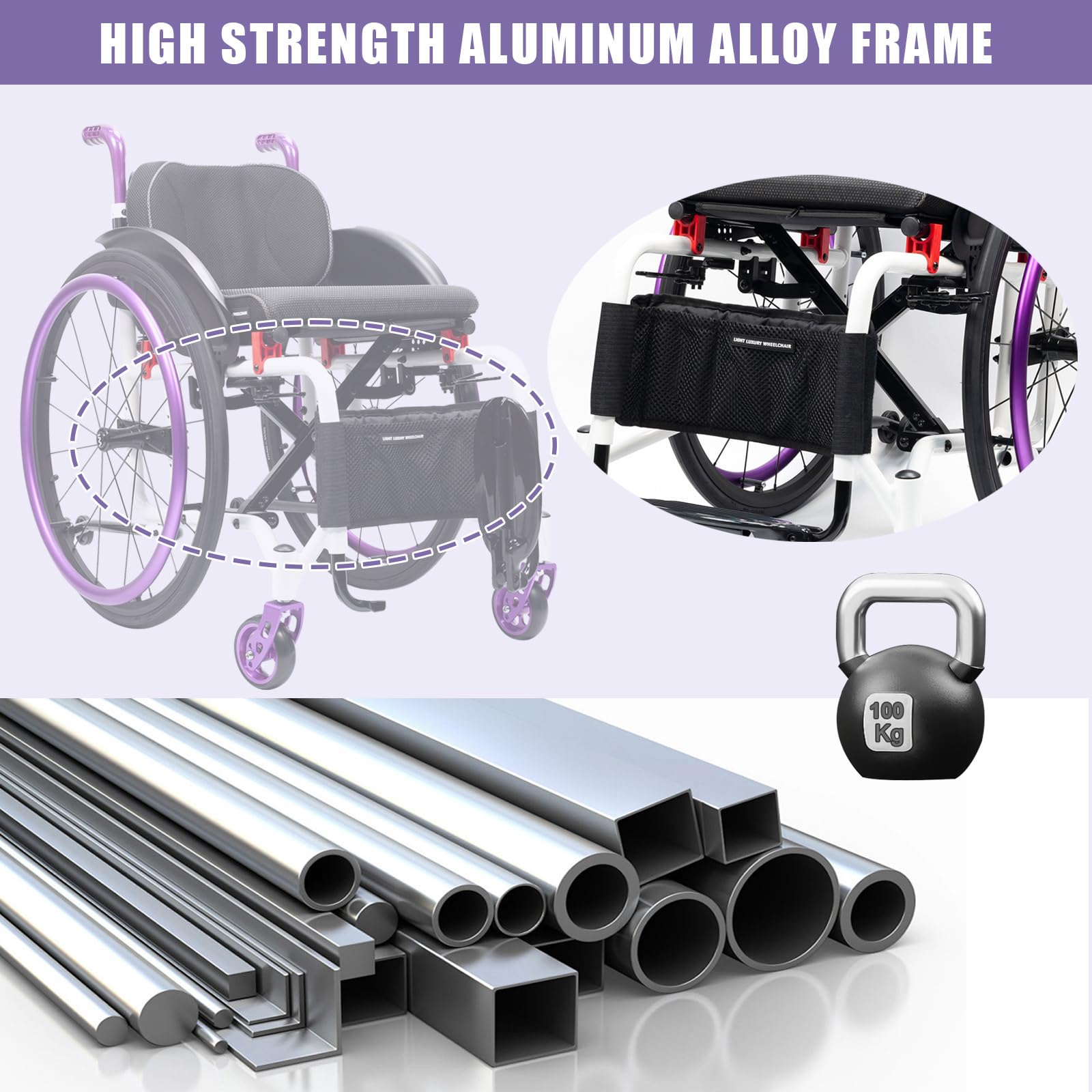 Silla de Ruedas Deportiva Manual Plegable,Ultraligera de Aleación de Aluminio,Extracción con un botón, Silla de Ruedas de tránsito,Sillas De Ruedas Autopropulsadas(Seat Width 42cm/16.5in,B)
