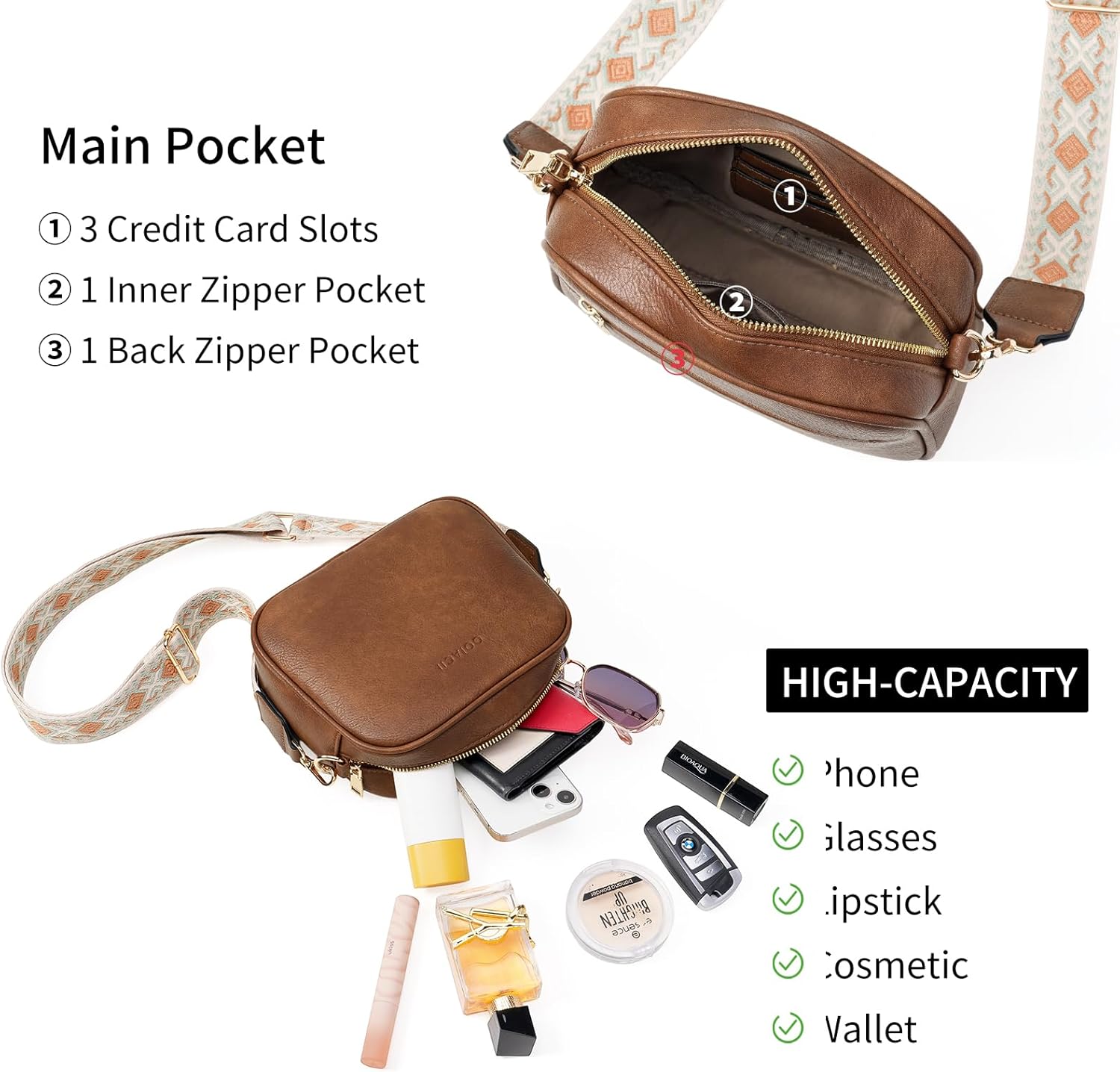 GOIACII Crossbody Bags 6-Pockets Purses for Women Vegan Leather Purses Small Shoulder Handbags with Wide Strap - Image 3