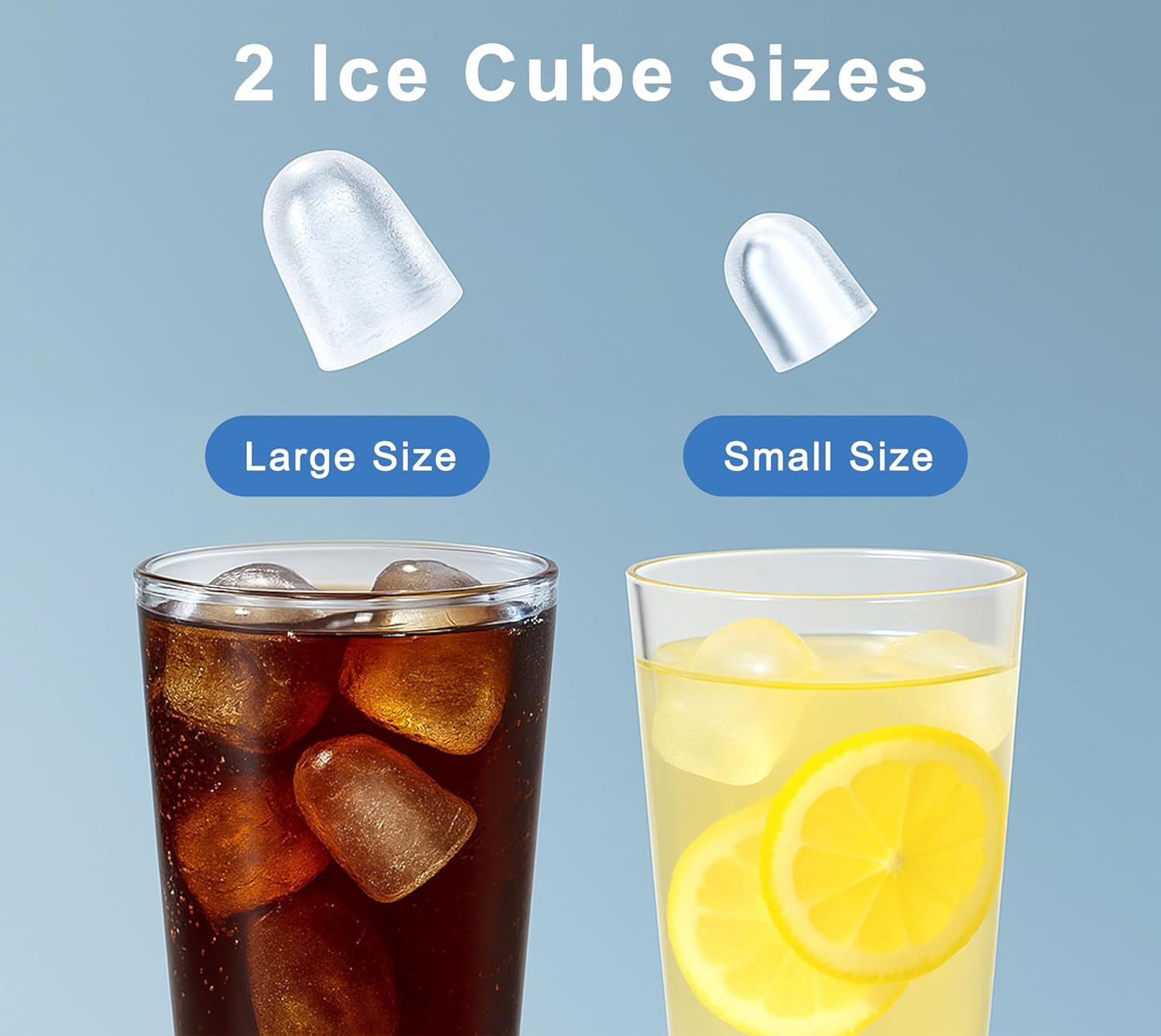 Comparison of small and large bullet ice cubes
