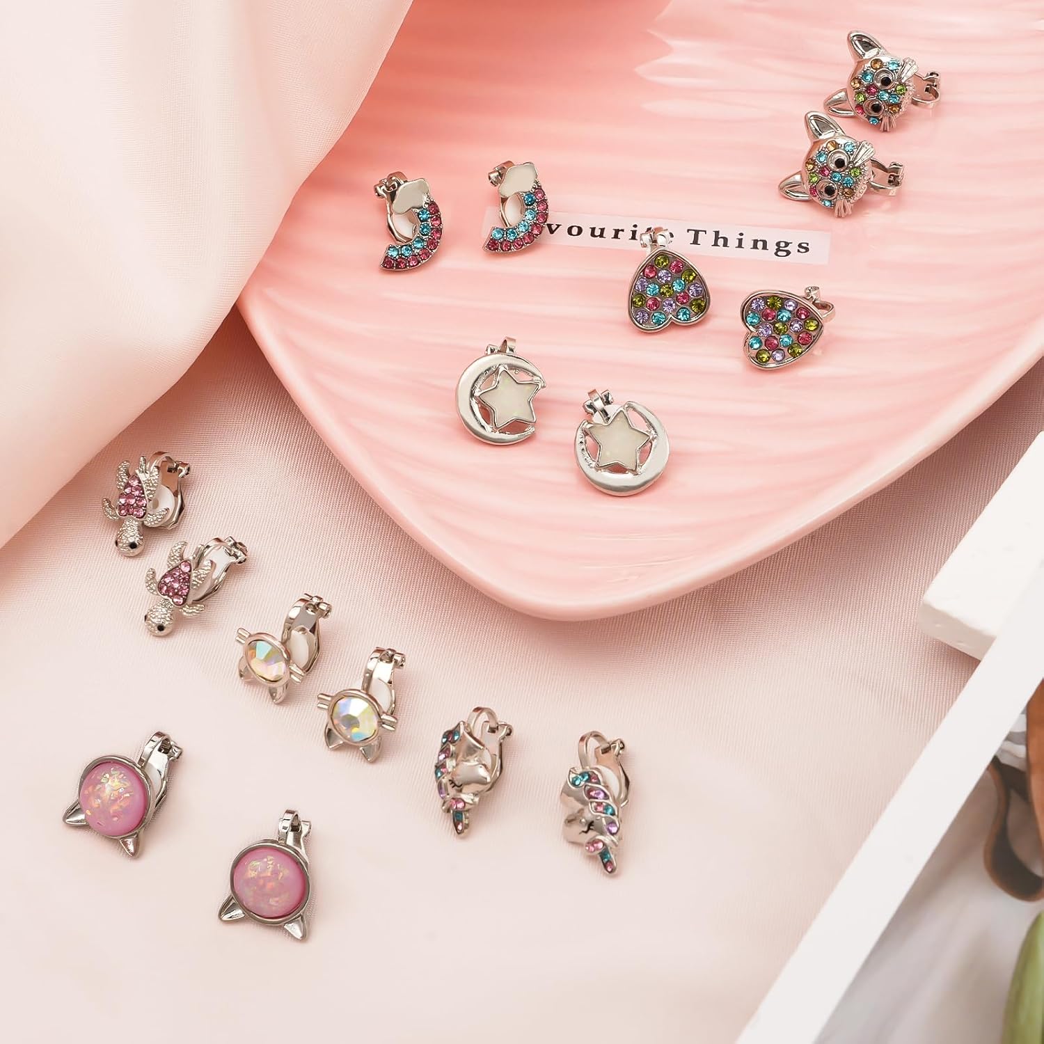 Yowivon Clip on Earrings for Girls Women Silver Non Pierced Cubic Zirconia Cute Earrings Heart Star Butterfly Flower Pearl Ball Colorful Hypoallergenic Stud Earring Set for Teen - Image 5