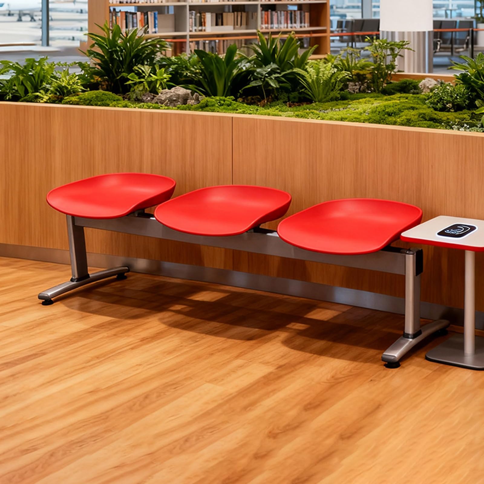 SaryEdge Office Chairs - Reception Seating Bench for Airport, Bank, Salon, School, Basketball Court - Comfortable Guest Lounge Furniture,Red-150cm/59in,Red-150cm/59in