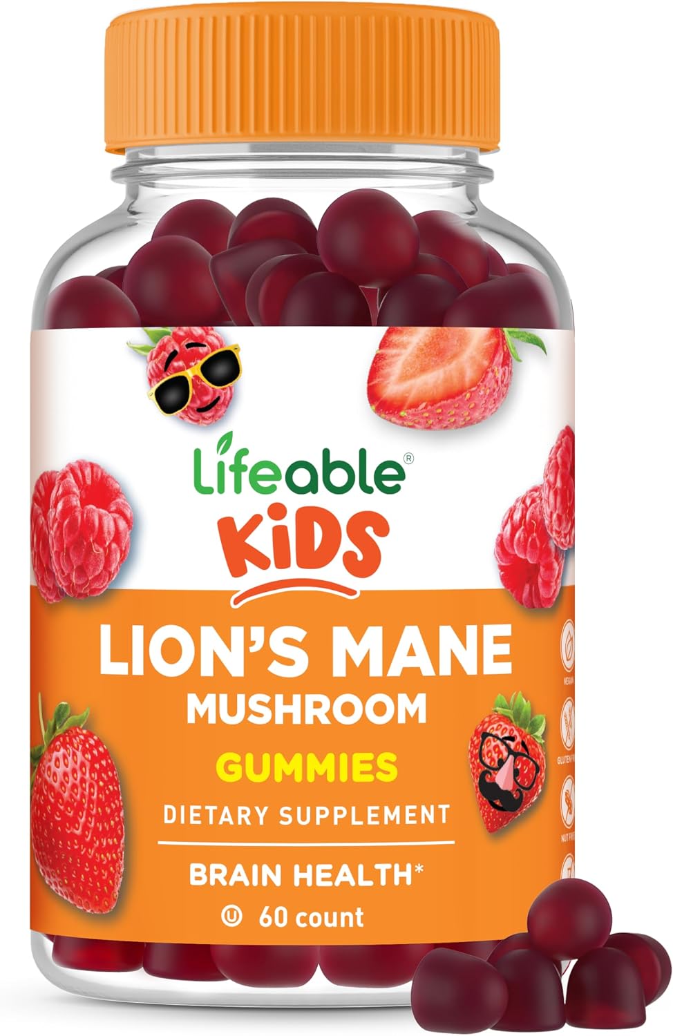 Lifeable Lions Mane Gummies for Kids | Great Tasting Lions Mane Mushroom Supplement | Vegan, Kosher, Non-GMO Kids Mushroom Gummies | Brain Support | 60 Count