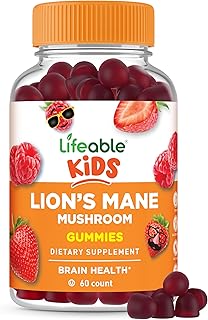 Lifeable Lions Mane Gummies for Kids | Great Tasting Lions Mane Mushroom Supplement | Vegan, Kosher, Non-GMO Kids Mushroom Gummies | Brain Support | 60 Count