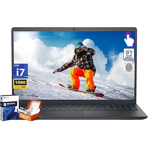 Dell Laptop DC15250 15.6" Full HD Touchscreen for Business & Student, Intel 13th Gen i7-1355U (10-Core, up to 5.0 GHz), 32 GB RAM, 1 TB SSD, Backlit KB, Fingerprint Reader, Wi-Fi 6, Windows 11 Pro