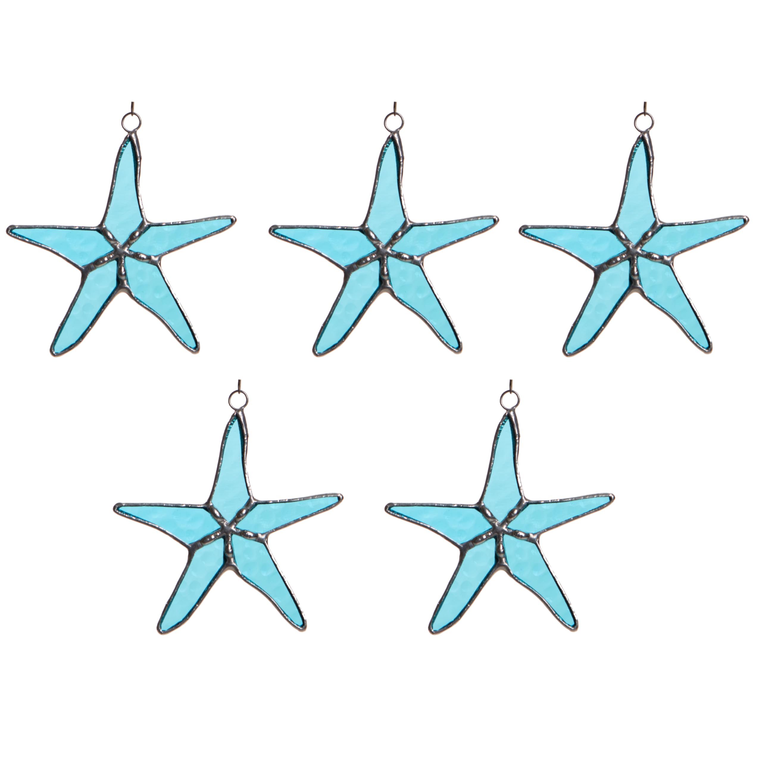 5 PCS Aqua Stained Glass 3" Starfish Ornament Bundle Decoration Suncatcher Coastal Home Decor, Bedroom Decor, Kitchen Decor (Aqua, 5) Garys Glass