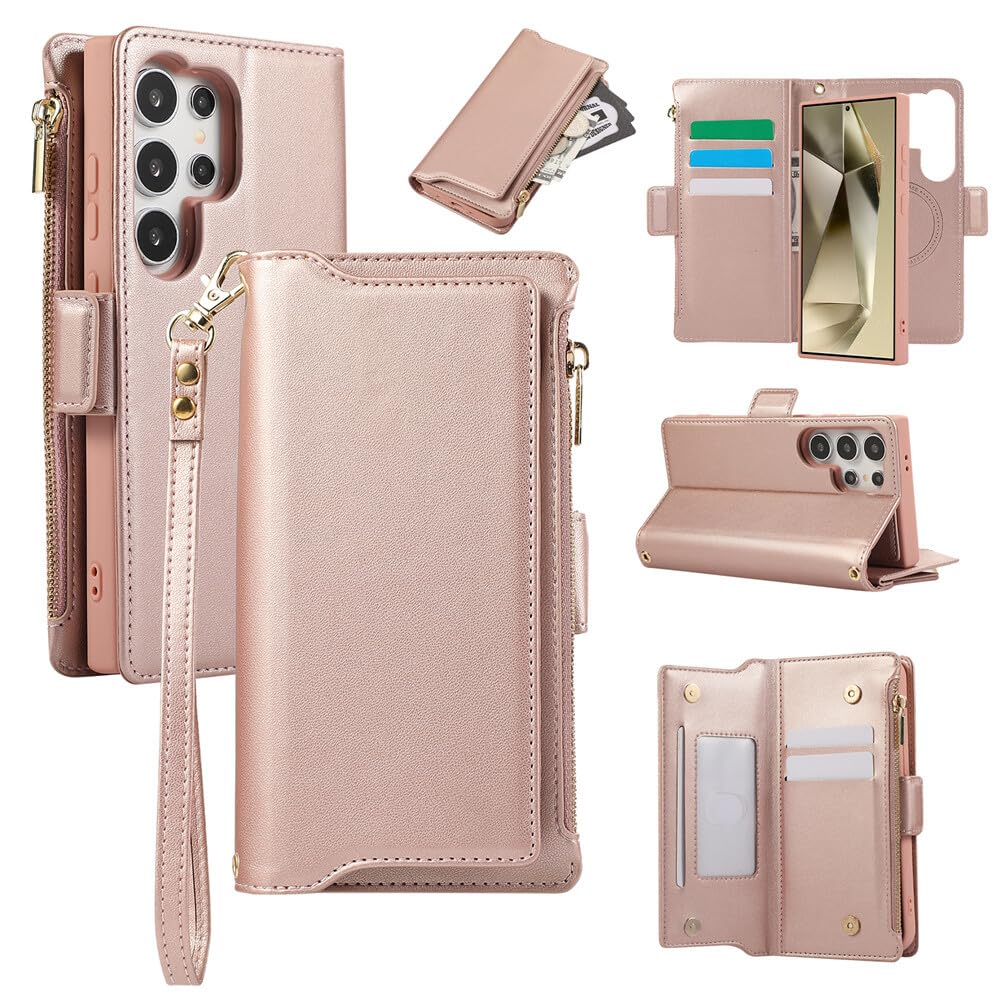 Coque Samsung S22 Plus finition cuir premium magnétique or rose - 8
