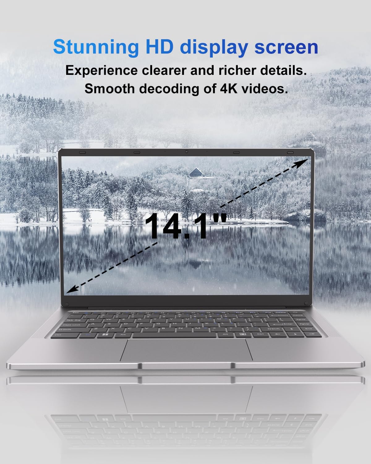 Ordinateur Portable 14 pouces 2 cœurs (jusqu’à 2,6 GHz) PC Portable 6 Go DDR4 128 Go SSD, WiFi 5G, Mini-HDMI, Design Sans Ventilateur Computer, Idéal pour Étudiants, Entreprise – Souris Incluse