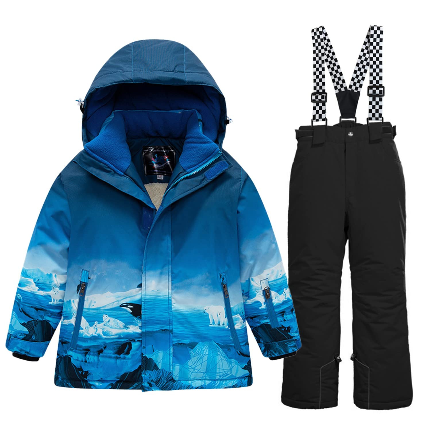 WOWULOVELY Big Boy's 2-Piece Colorblock Snow Pants and Jacket Snowsuit Ski Suit