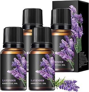 4 Pcs Aceite Esencial de Lavanda Esencia de Lavanda Lavender Essential Oil Para Difusores, Aromaterapia, Cuidado De La Piel, Baños, Velas Perfumadas, Jabón Casero, Roll-On 10ml/Pcs