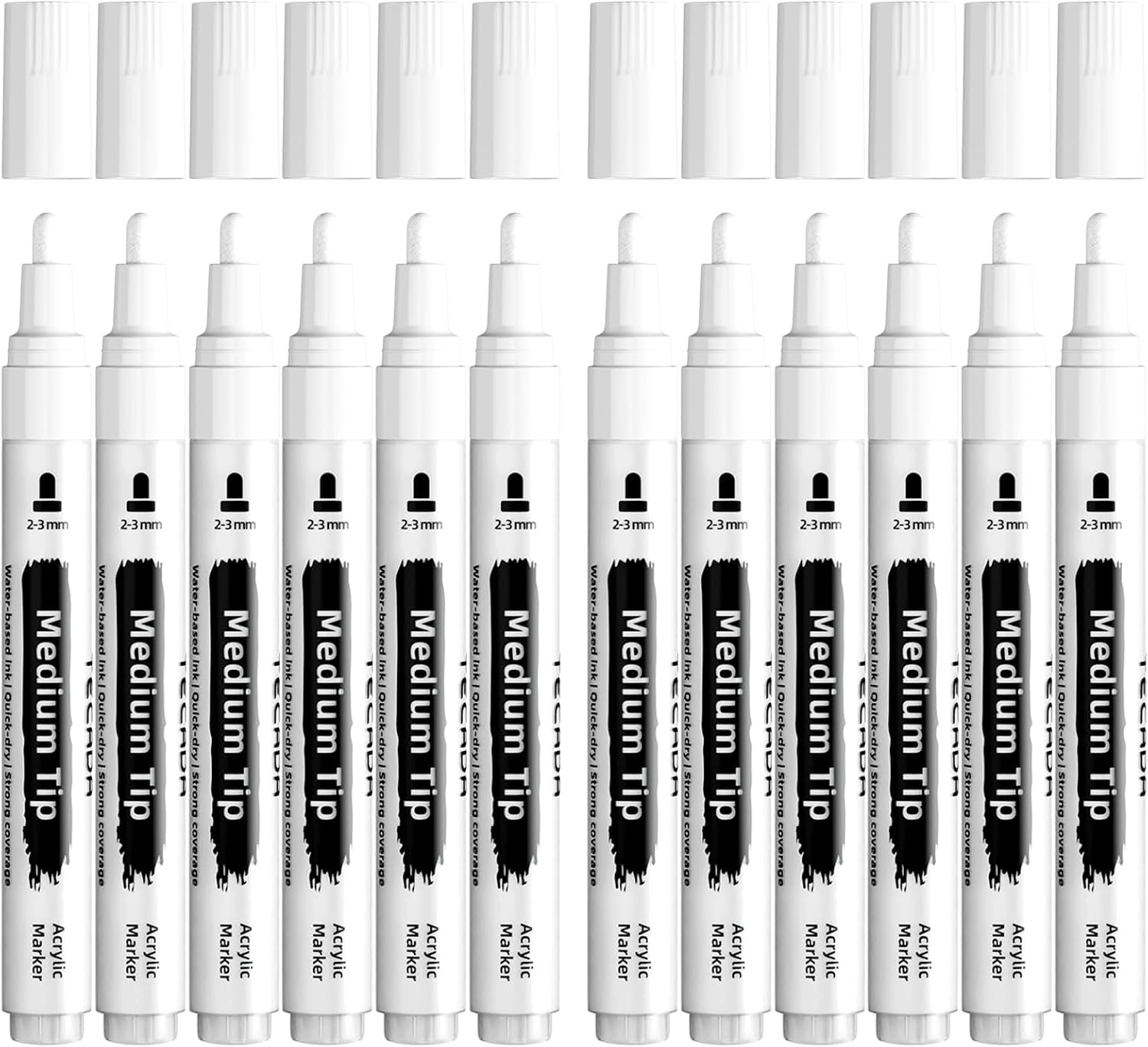 12 White Paint Pens - Permanent Acrylic Paint Markers, Medium Tip